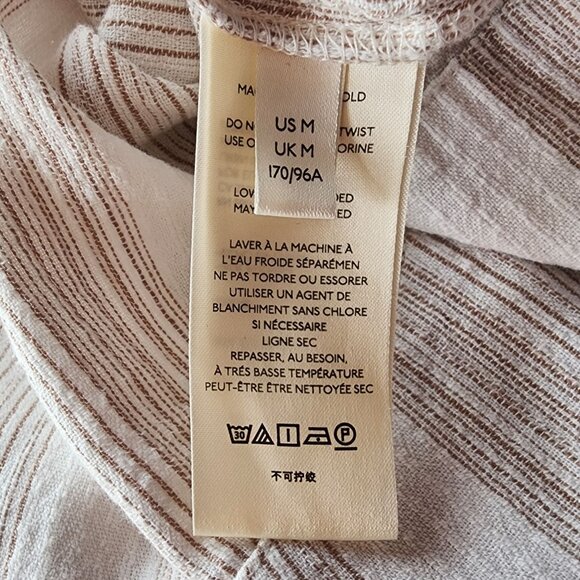 Free People Womens Medium Dress Midi Tunic V-Neck Striped Ivory Boho Hippie - Picture 11 of 14